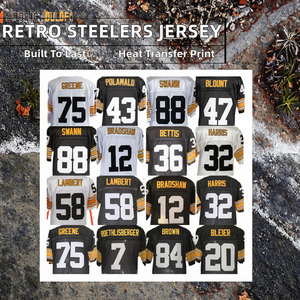 复古缝制美式橄榄球球衣 Steeler 12 Bradshaw 32 Harris 36 Bettis 43 Polamalu 47 Blount 52 Webster 75 Short - Product Image 2