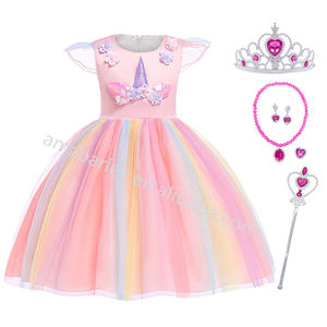 Venta al por mayor disfraces de unicornio Halloween carnaval Navidad Cosplay niña princesa vestido boda fiesta <span class=keywords><strong>cumpleaños</strong></span> Arco Iris tutú vestidos - Product Image 6