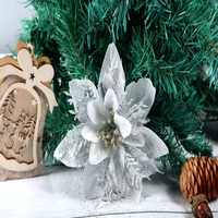 Décorations de Noël très vendues, tige de fleur de magnolia en tissu pailleté, fleur de Noël artificielle