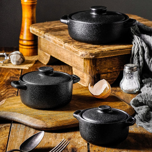 Mini casseroles en grès noir en <span class=keywords><strong>fonte</strong></span> pour ustensiles de cuisine Casserole ronde en céramique avec <span class=keywords><strong>couvercle</strong></span> - Product Image 4