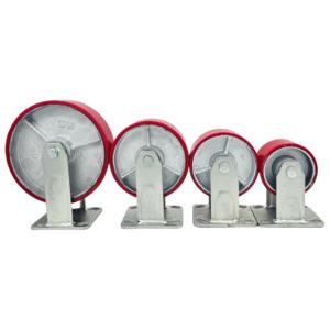 Rodízios Giratórios de Ferro Pesado com Rolamento Duplo de 6 Polegadas, Núcleo de Ferro, PU Vermelho, com Freio Total e Revestimento Zincado - Product Image 5