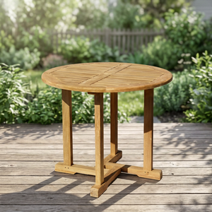 Modern <b>Round</b> Solid Teak Outdoor Dining <b>Table</b> Durable Furniture - Product Image 1