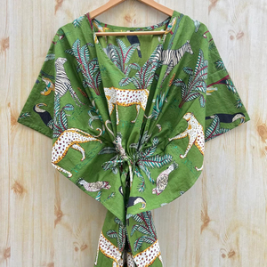 ชุดเดรสคาฟตันผ้าฝ้าย100% พิมพ์ลายป่าอินเดียทำด้วยมือชุดคลุมชายหาดผ้าคลุมโบฮีเมียนชุดเดรสราตรี - Product Image 1