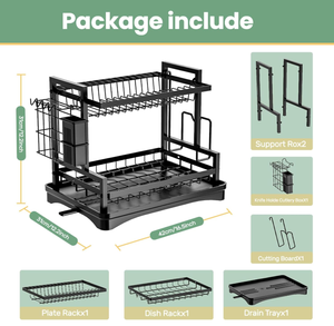<span class=keywords><strong>Égouttoir</strong></span> à vaisselle 2 niveaux en acier inoxydable avec <span class=keywords><strong>bac</strong></span> de récupération et porte-ustensiles pour comptoir de cuisine, grande taille - Product Image 6