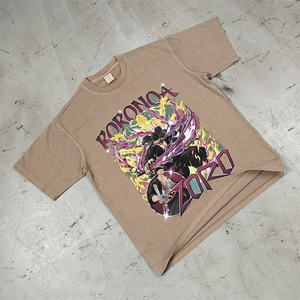 T-Shirt grafica personalizzata in cotone 100% da 250gsm maglietta oversize con lavaggio acido <span class=keywords><strong>Anime</strong></span> da uomo con stampa DTG maglietta Vintage - Product Image 3