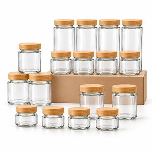 Frascos de Vidrio de Borosilicato Transparentes Hexagonales de 180 ml/380 ml/730 ml para <span class=keywords><strong>Miel</strong></span>/Ghee/Especias, Tapa de Madera Ecológica, Recipiente para Alimentos Personalizable - Product Image 1