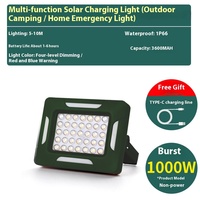 Projecteur portable à LED solaire rechargeable avec batterie au lithium, IP66, 6000K, lumière du jour, lumière d'urgence domestique, lumière de marché nocturne pour le camping