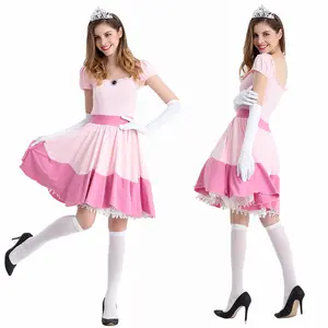 热卖马里奥·比奇童话角色扮演粉色公主裙制服角色扮演服装