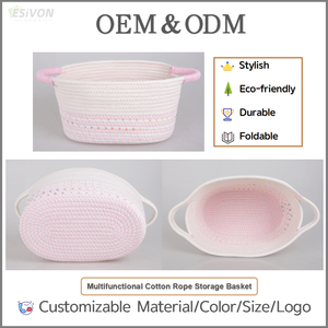 Cesta de Almacenamiento Princesa Rosa Palo, de Cuerda de Algodón, Grande, Plegable, con Asa, para Habitación de Niñas, Decoración de Guardería, Organización de Juguetes Infantiles - Product Image 2