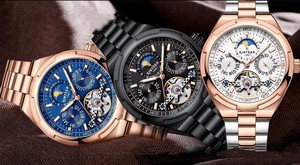 Reloj mecánico automático KINYUED para hombre, resistente al agua, 3BAR, correa de acero inoxidable, calendario semanal con fase lunar, moda de lujo luminosa - Product Image 4