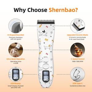 เครื่องตัดขนสัตว์เลี้ยงขนาดเล็ก Shernbao PGC-780 5 in 1 รุ่นมืออาชีพ ใช้แบตเตอรี่ พลาสติก ทนทาน 2000mAh 5000-7000 <span class=keywords><strong>SPM</strong></span> - Product Image 4