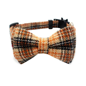 Plaid Wool Dog <b>Collar</b> with Bowknot Adjustable Buckle Closure Classic Style for Autumn wholesale manufacturer - Product Image 3