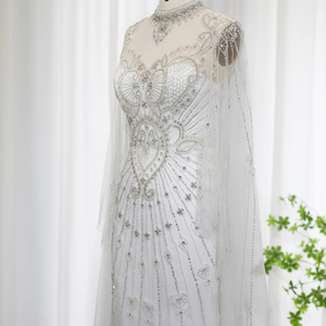 เดรส SZ014ยาวถึงพื้นยาวปักเลื่อมสีขาวสง่างาม3D นางเงือกพิมพ์ลายดอกไม้ - Product Image 6