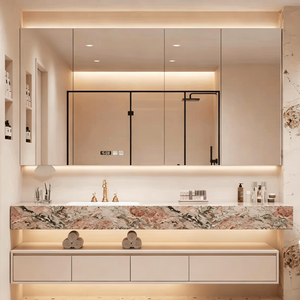 Modern luxury slate bathroom sink <b>vanity</b> anti-fog <b>mirror</b> villa bathroom wall mounted floating - Product Image 4