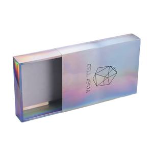 Boîte à tiroir holographique en carton à glissière coulissante personnalisée Tiroir d'emballage Boîte à papier holographique cadeau avec extracteur ouvert - Product Image 1