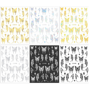 Autocollant pour ongles Laser or <span class=keywords><strong>argent</strong></span> liquide 3D papillon doux simple grand patch de <span class=keywords><strong>manucure</strong></span> en plastique transparent - Product Image 1