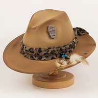 Nuevo Sombrero Fedora Vaquero Occidental de Ala Ancha de Fieltro con Cinturón de Leopardo y Pluma, Estilo Retro Gótico para Disfraz, para Hombres y Mujeres