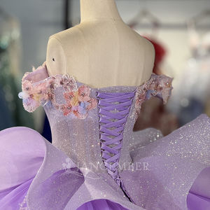 Vestido de Quinceañera Jancember 6878 Lila, Vestido de Baile con Flores 3D, Vestido de Novia Lavanda con Volantes, Dulce Vestido para Fiesta de Quince Años, Banquete o Evento - Product Image 6