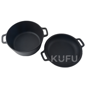 Casserole <span class=keywords><strong>en</strong></span> <span class=keywords><strong>fonte</strong></span> émaillée <span class=keywords><strong>noire</strong></span> mate 2-<span class=keywords><strong>en</strong></span>-1, faitout néerlandais à double émail - Product Image 4