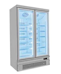 Escaparate automático del congelador vertical montado en la parte inferior de descongelación para mariscos LED CE Termostato digital Puerta de vidrio Precio del refrigerador