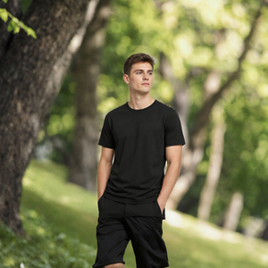 เสื้อยืดผู้ชายสีเทาอ่อนคอกลมแขนสั้นผ้าฝ้ายลำลองสตรีทแวร์ - Product Image 5