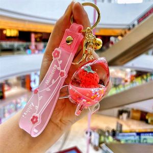 Creative Liquid Quicksand Handbag Accessories Keychain Pendant Small Gift Acrylic Keyrings <b>Floating</b> Strawberry Liquid Keychains - Product Image 5