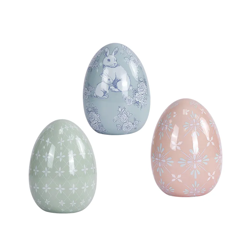 Redeco New Trend Elegant Ceramic Egg Decoration Easter Gift Glossy Glazed Surface Ceramic Easter Egg Ornament