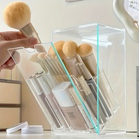Organisateur de pinceaux de maquillage en acrylique transparent réglable, gravé au laser, avec plusieurs compartiments, boîte de rangement de bureau pour cosmétiques et beauté