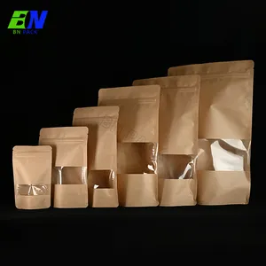 Custom Printed Ziplock Stand Up Pouch Biodegradable Bags Pet Food Packaging Kraft Paper Bag With Window