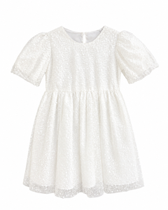 Elegante Vestido de Fiesta Blanco con Lentejuelas para Niñas, con Mangas Abullonadas y Cintura Fruncida, para Bodas y Eventos de Damas de Honor - Product Image 2