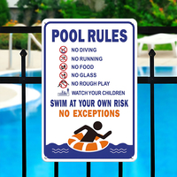 Panneau d'avertissement rectangulaire minimaliste en fer, imprimé UV, pour la régulation de la piscine et la surveillance des enfants contre les jeux agressifs