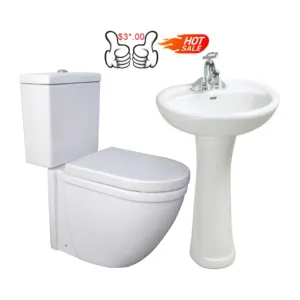 Set de aseo de dos piezas, set de aseo de cerámica montado en el suelo de la casa, lavabo de pedestal