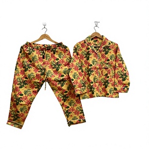 Pijamas de Algodón con Estampado Floral de 2 Piezas para Mujer, Manga Larga, Cuello Camisero, Ropa de Dormir Informal para Verano - Product Image 1