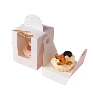 Grid Cupcake Snack Bakery Transparent Easy Set-up 4 6 Kraft Paper Food Cake Box Cake Packaging Carton Cake Box with Window Inyea