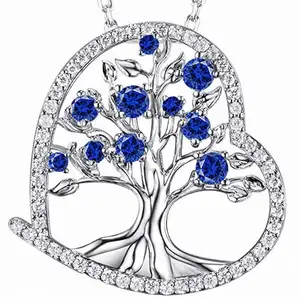 Tháng Chín Birthstone Blue Sapphire Vòng Cổ Cho Womens Tree Of Life Trang Sức Quà Tặng Sinh Nhật Tình Yêu Tim Sterling Silver Mặt Dây Chuyền