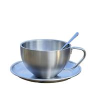 Juego de Taza y Platillo de Café de Doble Capa de Acero Inoxidable 304 Retro 316 para Tazas de Té Europeas