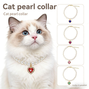 <span class=keywords><strong>Collar</strong></span> de Lujo para Mascotas Estilo Princesa con Perlas de Imitación, Lazo de Moda y Colgante de Hueso y Corazón, Accesorio de Joyería para Gatos y Perros - Product Image 2