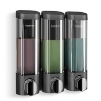 Distributeur de savon mural à 3 compartiments, fabricant d'usine, bouteille PC 300 ml, distributeur de douche manuel pour hôtel, couvercle verrouillable, OEM ODM