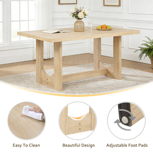 6-Piece Modern Dining <b>Table</b> <b>Set</b> with 4 Chairs <b>and</b> <b>Bench</b> Rubber Wood & MDF Beige Linen Eco-Friendly Durable U-Shaped Base - Product Image 3