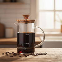Cafetière à piston en verre borosilicate de haute qualité, moderne, 400 ml/800 ml, résistante à la chaleur, sans BPA, avec poignée en bambou et couvercle