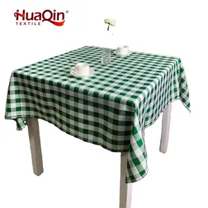 Taplak meja gaya India, taplak meja persegi ringan Satin hijau kotak-kotak untuk piknik