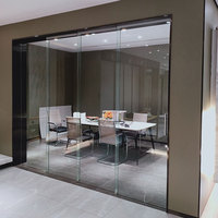Porte coulissante télescopique sans cadre de 10 mm, porte coulissante en verre mobile, cour, 1 verre fixe, 3 panneaux, porte coulissante en verre empilable