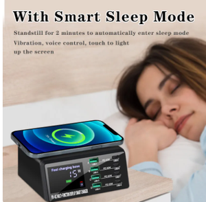 สถานีชาร์จ USB 8พอร์ต100W พร้อมหน้าจอแบบไร้สาย PD3.0 QC3.0ชาร์จเร็วสำหรับ <span class=keywords><strong>iPhone</strong></span> สำหรับ MacBook อุปกรณ์อื่นๆ - Product Image 2