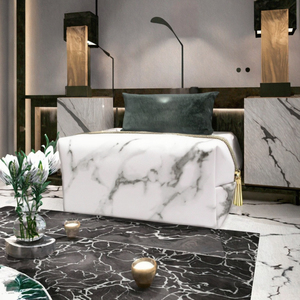 Hot Selling White PU Fashion Candy Pattern Portable Marble Gold Zipper Cosmetic Bag <b>Makeup</b> Brush Travel <b>Case</b> - Product Image 3