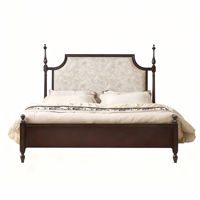 Lit rembourré en bois massif de style médiéval vintage à la française, 1,8 m/2 m, lit double/lit matrimonial