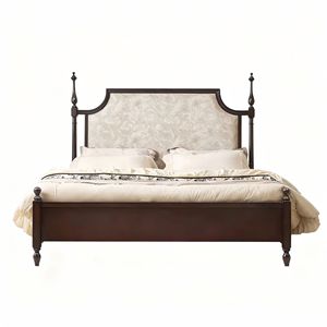 Cama Tapizada de Madera Maciza de Estilo Medieval Vintage Francés, Cama Doble/Matrimonial de 1.8m/2m - Product Image 5