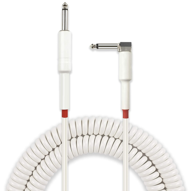 New Design 8M 6.35mm Standard Male to Male Mono Jack Right Angle Musical Instrument Coil Cable for Electric Guitar Keyboard