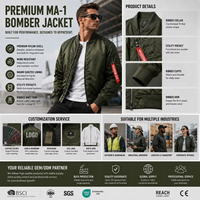 Blouson Bomber Homme MA1 en Gros, Personnalisable avec Logo Brodé, Col Zippé Côtelé, Blouson de Pilote, Manteau d'Hiver Coupe-Vent OEM