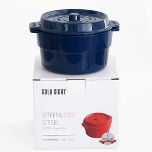 Plastic Lunch Box Pot Shaped Bento Box Round <b>Red</b> And Blue With Lid <b>Microwave</b> Safe Stainless Steel Container For All - Product Image 2
