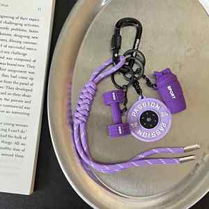 New Gym Dumbbell Keychain Rubber Plate Charm with Braided Rope Sporty Unisex <b>Backpack</b> Accessory for Fitness Enthusiasts - Product Image 2